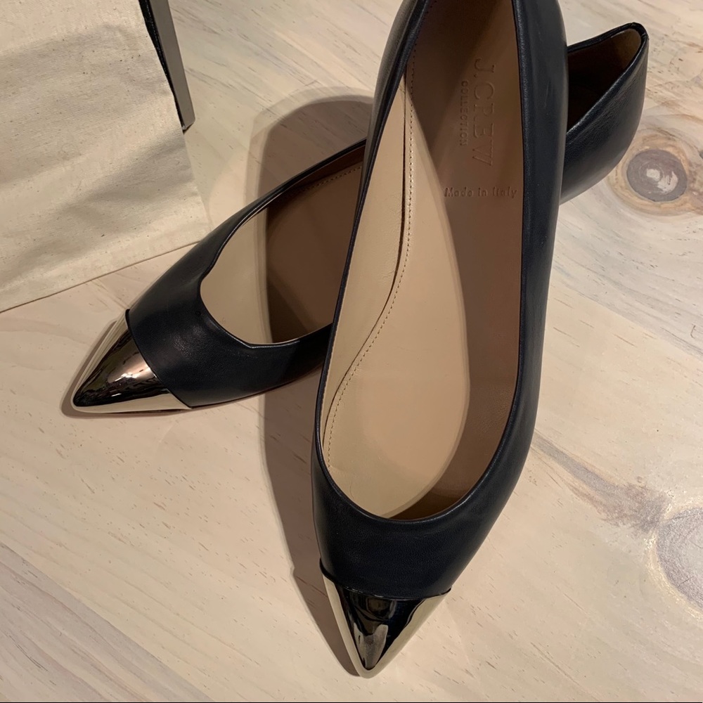 J Crew Collection Viv Metal Cap Toe Flats NWOT